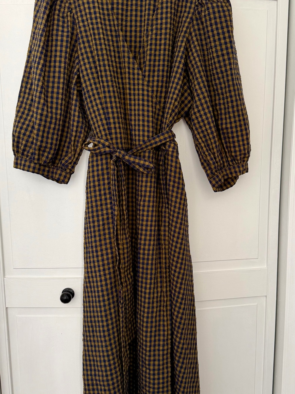 A new dayPlaid Wrap MIDI  Dress in Navy and Olive Green